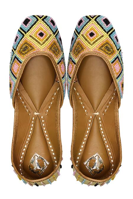 Yassio_Yellow Haniya Bead Embroidered Juttis _Online_at_Aza_Fashions