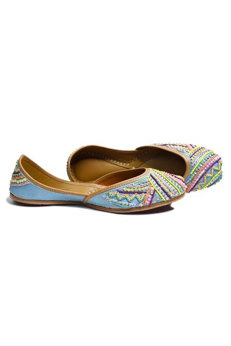 Shop Yassio Blue Helen Sequin And Bead Embroidered Juttis at Aza Fashions Shop_Yassio_Blue Helen Sequin And Bead Embroidered Juttis _at_Aza_Fashions