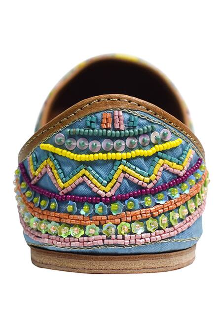 Yassio Blue Helen Sequin And Bead Embroidered Juttis Online at Aza Fashions Yassio_Blue Helen Sequin And Bead Embroidered Juttis _Online_at_Aza_Fashions