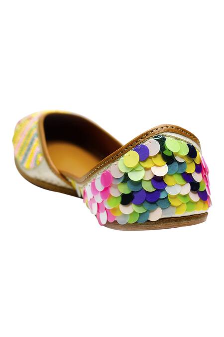 Yassio_Multi Color Myrine Bead Embroidered Juttis _Online_at_Aza_Fashions