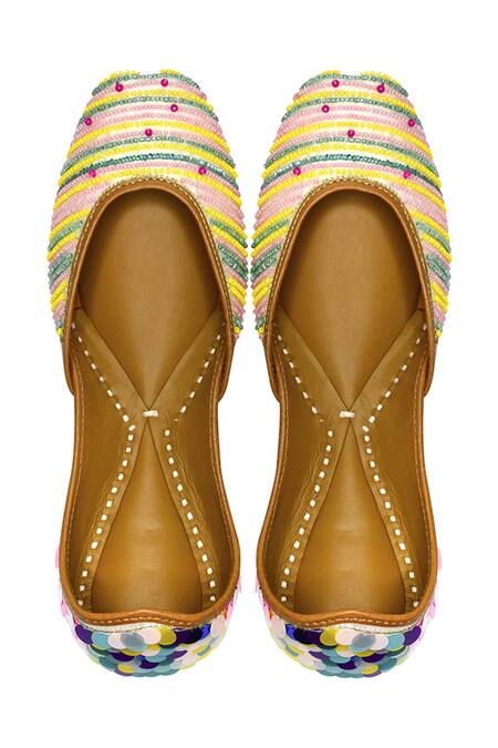 Buy_Yassio_Multi Color Myrine Bead Embroidered Juttis _Online_at_Aza_Fashions
