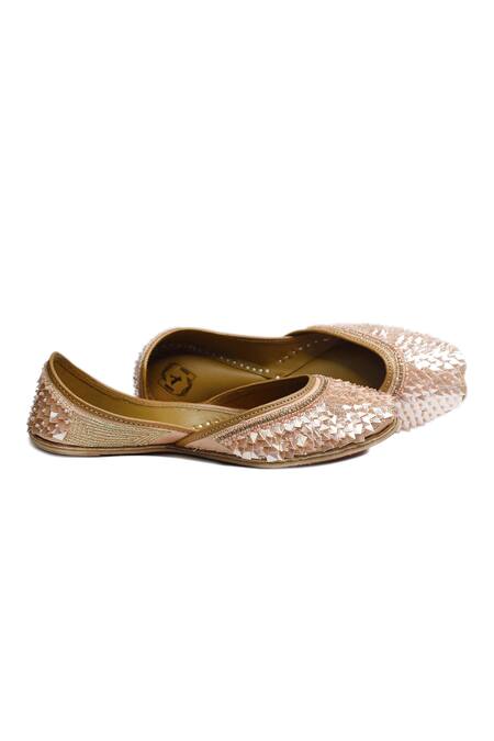 Shop Yassio Pink Navya Crystal Embroidered Juttis at Aza Fashions Shop_Yassio_Pink Navya Crystal Embroidered Juttis _at_Aza_Fashions