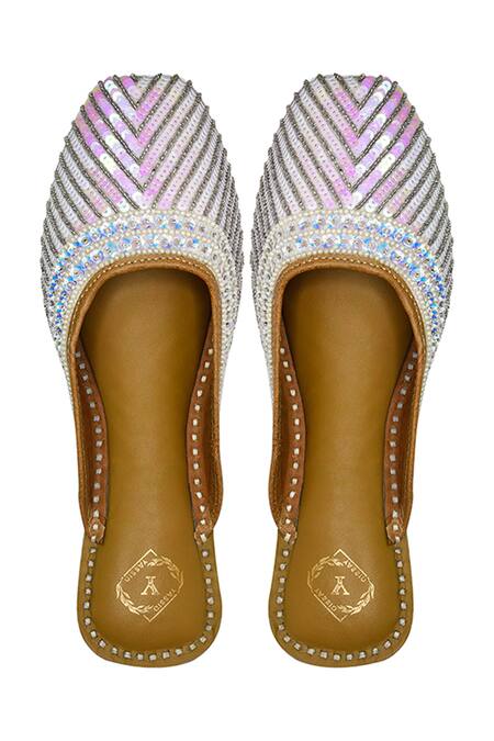 Yassio_White Paaik Sequin Embroidered Mules _Online_at_Aza_Fashions