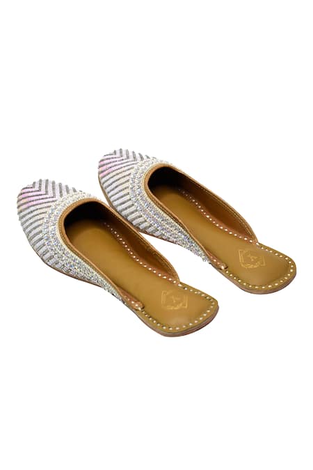 Buy_Yassio_White Paaik Sequin Embroidered Mules _Online_at_Aza_Fashions