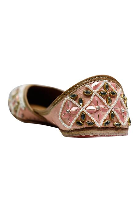 Yassio Pink Sadia Mirror Embroidered Juttis Online at Aza Fashions Yassio_Pink Sadia Mirror Embroidered Juttis _Online_at_Aza_Fashions