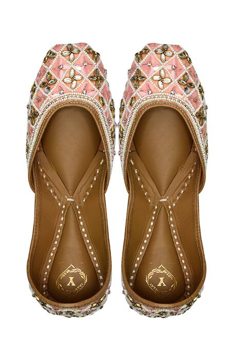 Buy Yassio Pink Sadia Mirror Embroidered Juttis Online at Aza Fashions Buy_Yassio_Pink Sadia Mirror Embroidered Juttis _Online_at_Aza_Fashions