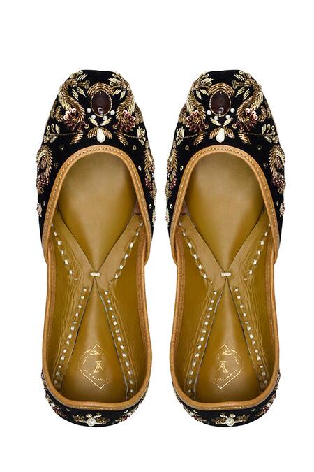 Yassio Black Maham Velvet Stone Embroidered Juttis Online at Aza Fashions Yassio_Black Maham Velvet Stone Embroidered Juttis _Online_at_Aza_Fashions