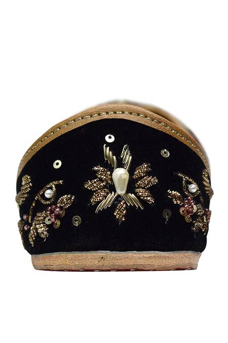 Buy Yassio Black Maham Velvet Stone Embroidered Juttis Online at Aza Fashions Buy_Yassio_Black Maham Velvet Stone Embroidered Juttis _Online_at_Aza_Fashions