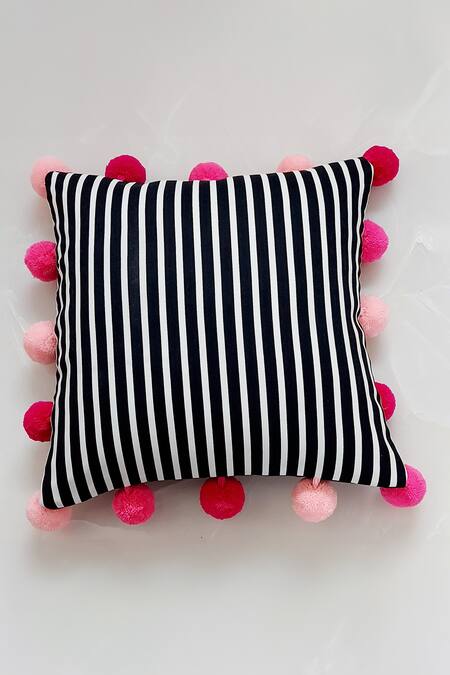Shop_Throwpillow_White Blend Of Cotton And Polyester Stripe Pattern Cushion Cover_Online_at_Aza_Fashions