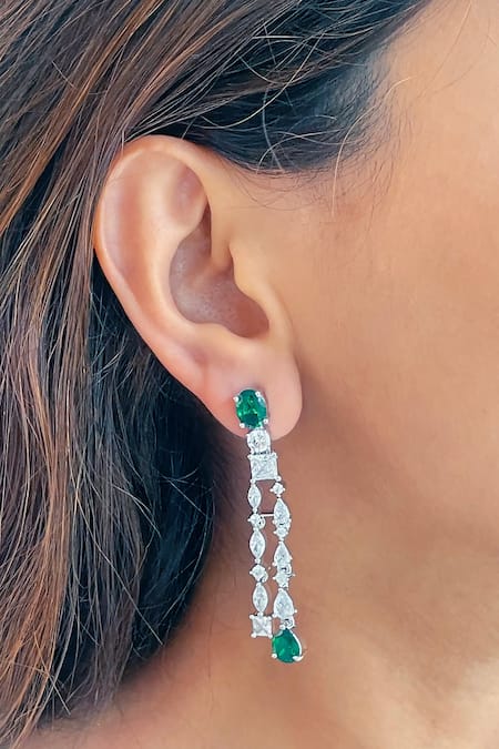 PRERTO Alisa Sage Diamond Emerald Embellished Layered Necklace Set 