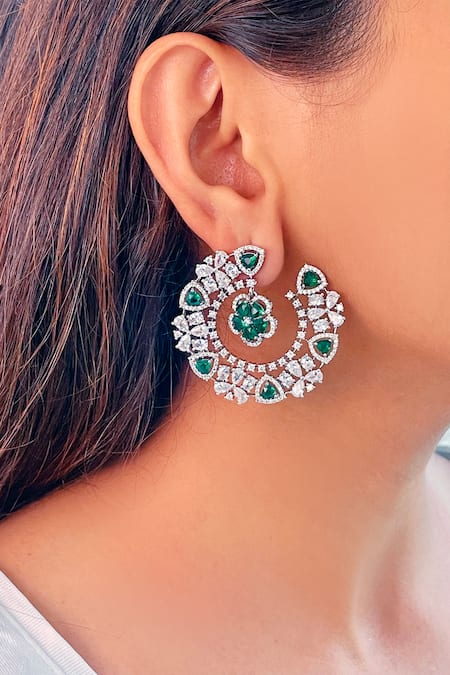 PRERTO_Green Crystals, Stones Emerald Embellished Choker Set _Online_at_Aza_Fashions