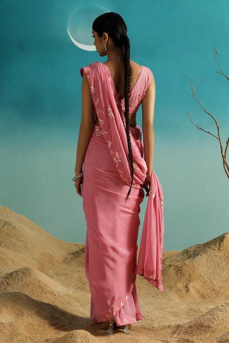 Paaprika Placement Sequin Embroidered Saree With Blouse 