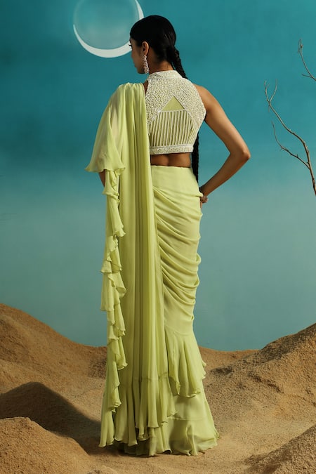 Paaprika Pre-Draped Ruffle Pallu Saree With Blouse 