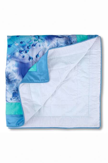 Shop_Cocobee_Blue Cotton Print Digital Bedsheet Set _at_Aza_Fashions