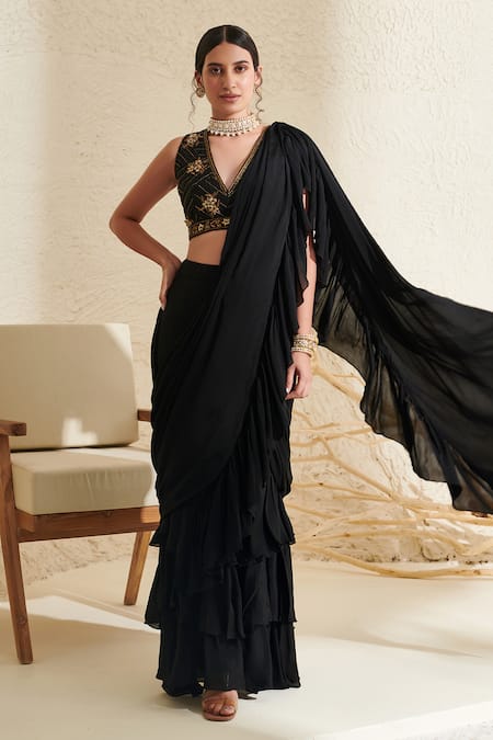 Black Ruffle Saree with blouse