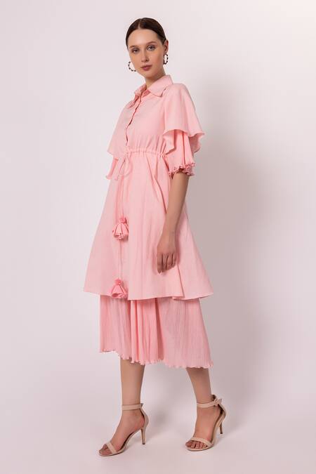 Shimona Pink Satin, Satin, Tassels Shawl Neck, Orchid Solid Tiered Dress Online at Aza Fashions Shimona_Pink Satin, Satin, Tassels Shawl Neck, Orchid Solid Tiered Dress _Online_at_Aza_Fashions