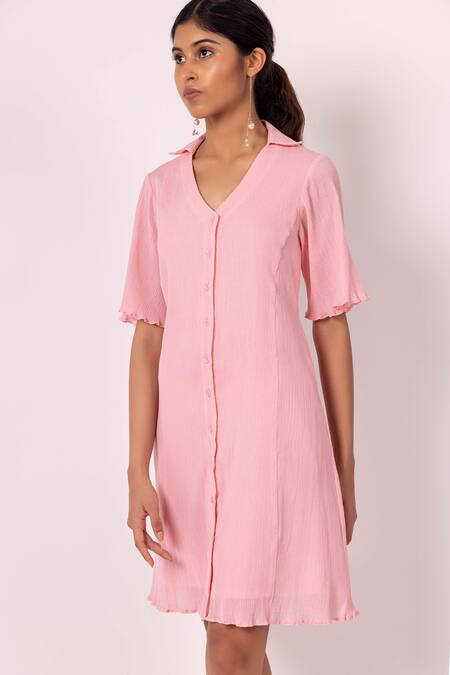 Shimona Pink Seer Sucker Orchid Solid Dress Online at Aza Fashions Shimona_Pink Seer Sucker Orchid Solid Dress_Online_at_Aza_Fashions