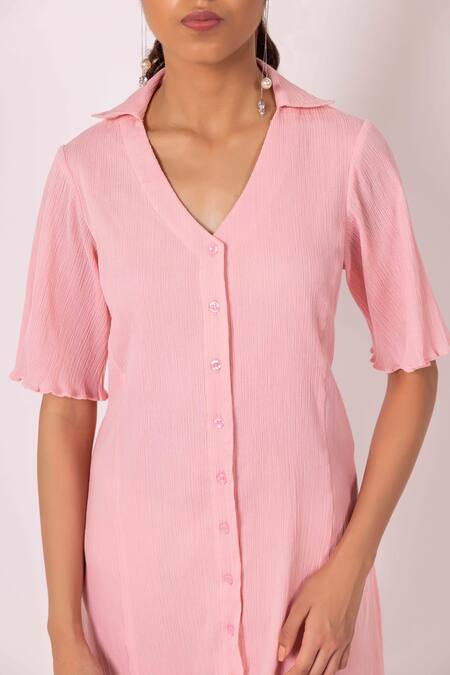 Buy Shimona Pink Seer Sucker Orchid Solid Dress Online at Aza Fashions Buy_Shimona_Pink Seer Sucker Orchid Solid Dress_Online_at_Aza_Fashions