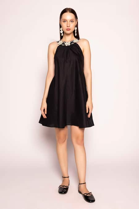 SHIMONA Little Floral Embroidered Placement Dress 