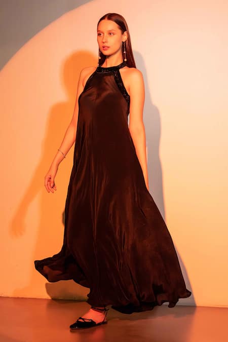 Simple black satin mermaid long prom dress, black evening dress – dresstby