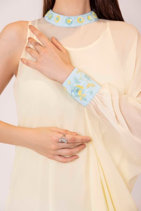 Shimona Yellow Chiffon Embroidery Turtle Neck Iris Water Shaded Kaftan Dress at Aza Fashions Shimona_Yellow Chiffon Embroidery Turtle Neck Iris Water Shaded Kaftan Dress _at_Aza_Fashions