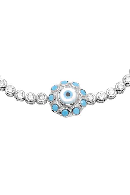 Buy_Curio Cottage_Silver Plated Crystals Serene Evil Eye Repeller Bracelet_Online_at_Aza_Fashions