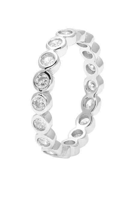 Curio Cottage_Silver Plated Crystals Cut Work Studded Band Ring_Online_at_Aza_Fashions