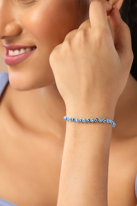 Curio Cottage Silver Plated Charms Of Evil Eye Enamelled Bracelet 