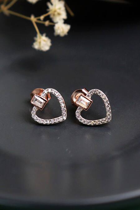 Buy Silver Plated Crystals Heart Cubic Zircon Studded Earrings by