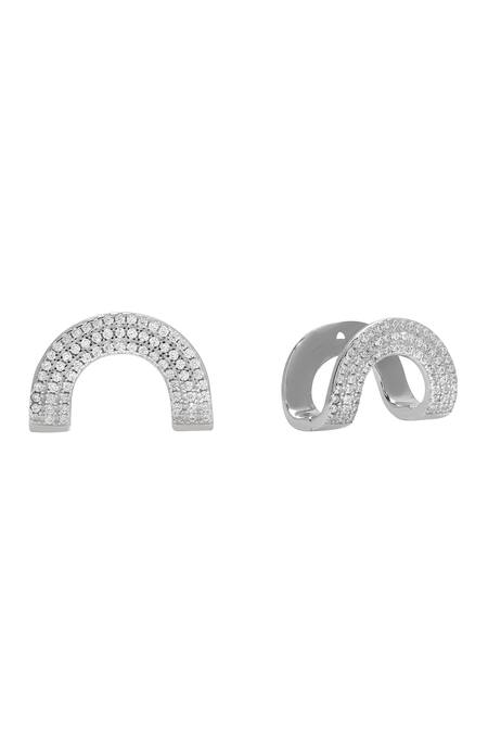 Buy_Curio Cottage_Silver Plated Crystals Arc Shaped Studded Ear Cuffs_Online_at_Aza_Fashions