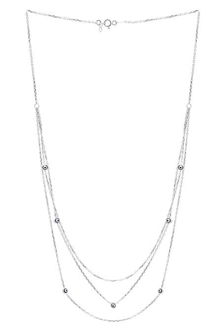 Curio Cottage Silver Plated Beaded Evil Eye Three Layered Chain Necklace Online at Aza Fashions Curio Cottage_Silver Plated Beaded Evil Eye Three Layered Chain Necklace_Online_at_Aza_Fashions
