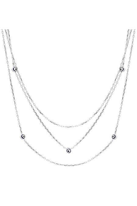 Buy Curio Cottage Silver Plated Beaded Evil Eye Three Layered Chain Necklace Online at Aza Fashions Buy_Curio Cottage_Silver Plated Beaded Evil Eye Three Layered Chain Necklace_Online_at_Aza_Fashions