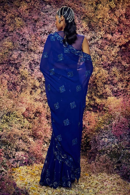 Shop_Shilpi Gupta_Blue Neptune Embroidered Pre-draped Skirt Saree With Blouse _at_Aza_Fashions