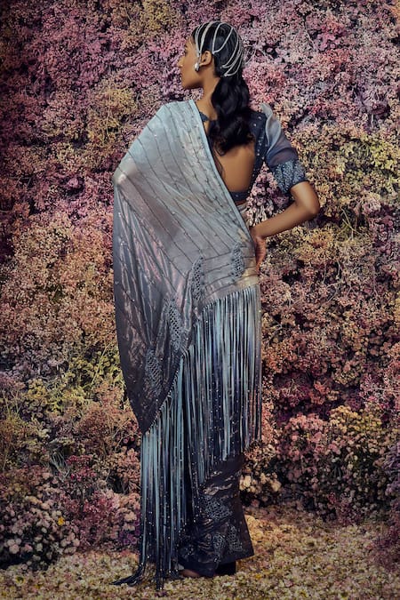 Shilpi Gupta Grey Embroidered Saree & Blouse Set 