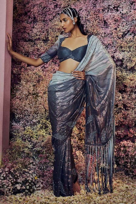 Shilpi Gupta Gray Saree Lurex Georgette Embroidered Sequins Sweetheart Grey And Blouse Set Online at Aza Fashions Shilpi Gupta_Gray Saree Lurex Georgette Embroidered Sequins Sweetheart Grey And Blouse Set _Online_at_Aza_Fashions