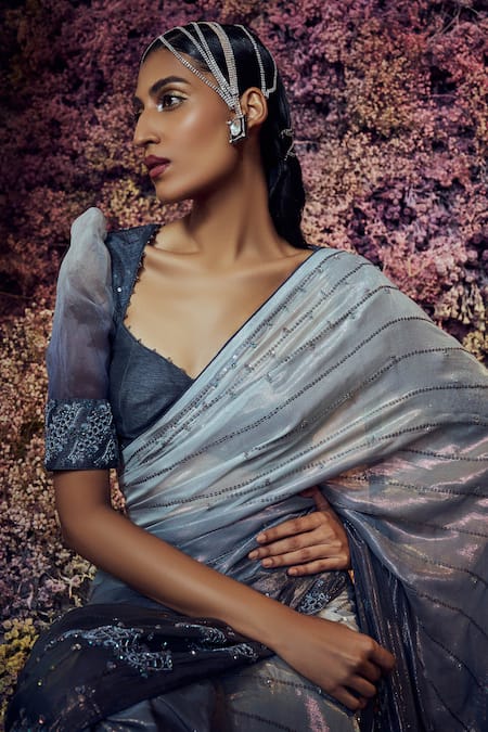 Buy Shilpi Gupta Gray Saree Lurex Georgette Embroidered Sequins Sweetheart Grey And Blouse Set Online at Aza Fashions Buy_Shilpi Gupta_Gray Saree Lurex Georgette Embroidered Sequins Sweetheart Grey And Blouse Set _Online_at_Aza_Fashions