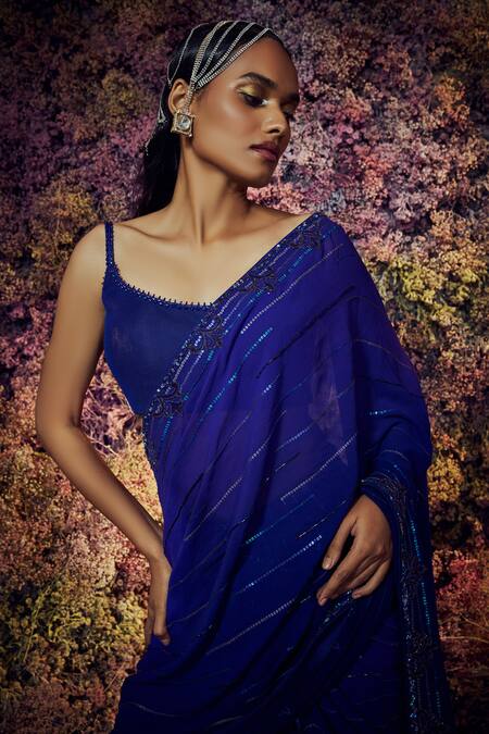 Buy Shilpi Gupta Blue Malin Embroidered Pre-draped Skirt Saree With Blouse Online at Aza Fashions Buy_Shilpi Gupta_Blue Malin Embroidered Pre-draped Skirt Saree With Blouse _Online_at_Aza_Fashions
