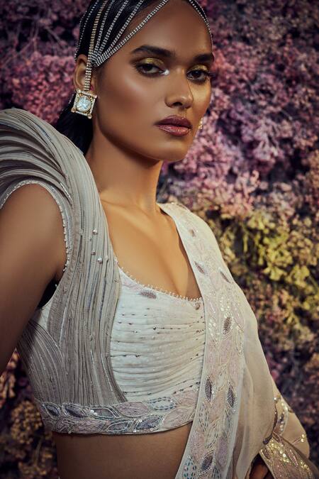 Buy_Shilpi Gupta_White Pluto Embroidered Pre-draped Skirt Saree With Blouse _Online_at_Aza_Fashions