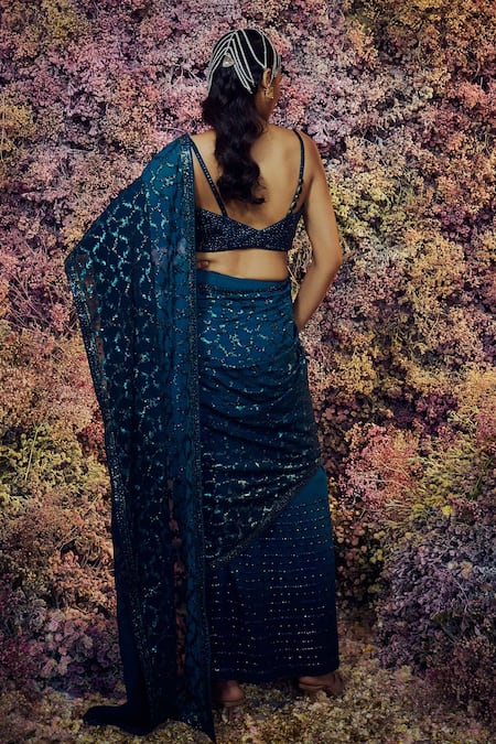 Shop Shilpi Gupta Blue Orbit Embroidered Saree With Blouse at Aza Fashions Shop_Shilpi Gupta_Blue Orbit Embroidered Saree With Blouse _at_Aza_Fashions