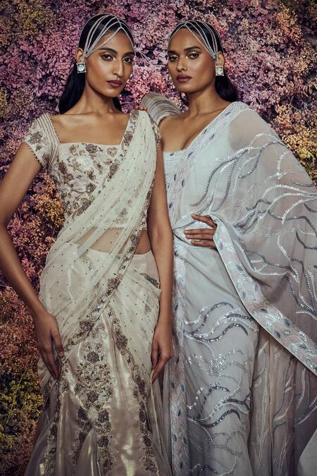 Shilpi Gupta Gold Saturn Embroidered Pre-draped Skirt Saree With Blouse Online at Aza Fashions Shilpi Gupta_Gold Saturn Embroidered Pre-draped Skirt Saree With Blouse _Online_at_Aza_Fashions