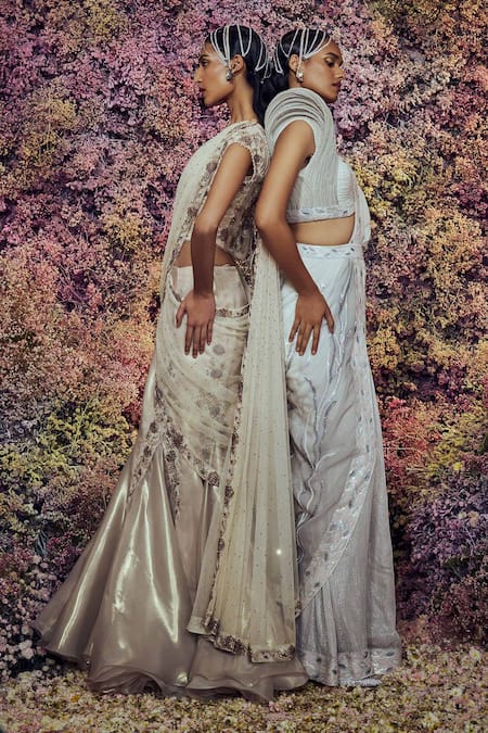 Buy Shilpi Gupta Gold Saturn Embroidered Pre-draped Skirt Saree With Blouse Online at Aza Fashions Buy_Shilpi Gupta_Gold Saturn Embroidered Pre-draped Skirt Saree With Blouse _Online_at_Aza_Fashions