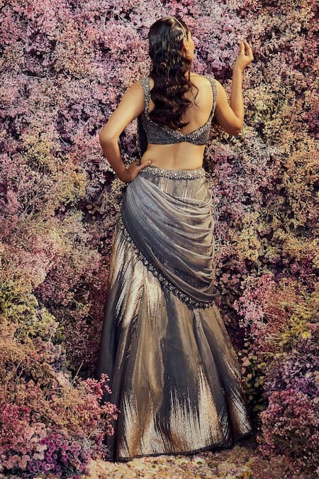 Shilpi Gupta Shadow Embroidered Pre-Draped Skirt Saree With Blouse 