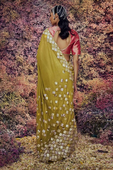 Shop_Shilpi Gupta_Green Paheli Embroidered Saree With Blouse _at_Aza_Fashions