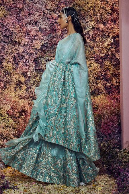 Shop Shilpi Gupta Blue Neer Embroidered Ruffle Saree With Blouse Online at Aza Fashions Shop_Shilpi Gupta_Blue Neer Embroidered Ruffle Saree With Blouse _Online_at_Aza_Fashions