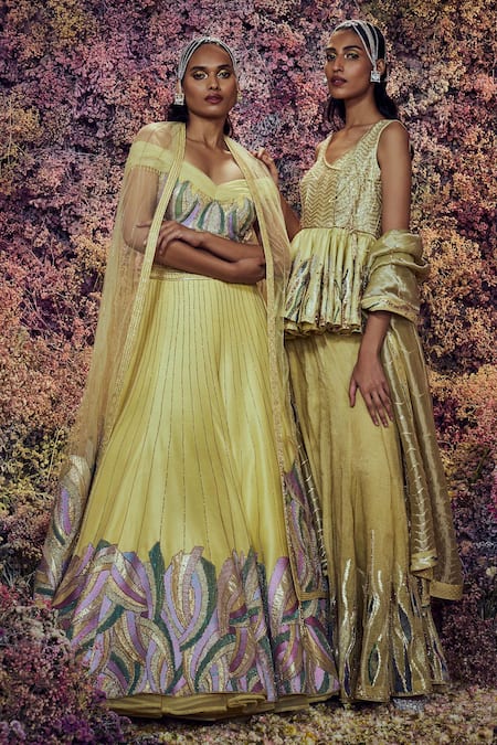 Shilpi Gupta_Yellow Kathputli Embroidered Peplum Sharara Set _Online_at_Aza_Fashions