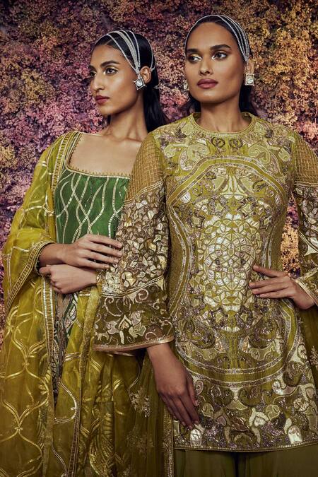 Shilpi Gupta Green Mehal Embroidered Kurta Sharara Set Online at Aza Fashions Shilpi Gupta_Green Mehal Embroidered Kurta Sharara Set _Online_at_Aza_Fashions