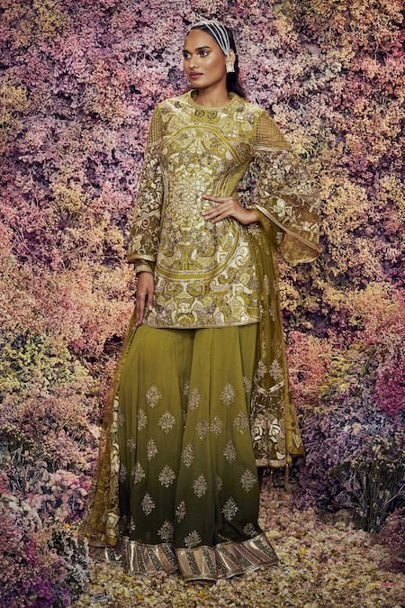 Buy Shilpi Gupta Green Mehal Embroidered Kurta Sharara Set Online at Aza Fashions Buy_Shilpi Gupta_Green Mehal Embroidered Kurta Sharara Set _Online_at_Aza_Fashions
