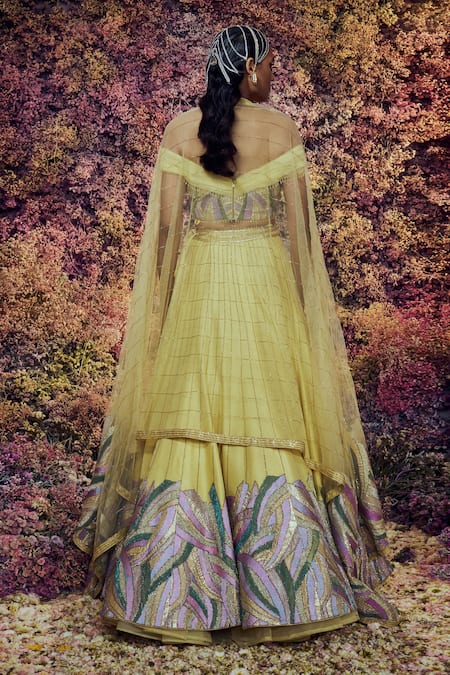 Shop Shilpi Gupta Yellow Lehenga Viscose Dupion Applique Embroidered Sequins Iktaara Blouse Set at Aza Fashions Shop_Shilpi Gupta_Yellow Lehenga Viscose Dupion Applique Embroidered Sequins Iktaara Blouse Set _at_Aza_Fashions