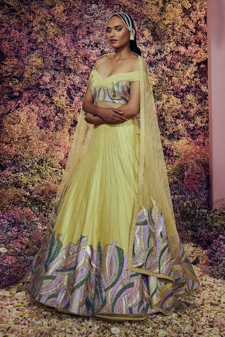 Shilpi Gupta Yellow Lehenga Viscose Dupion Applique Embroidered Sequins Iktaara Blouse Set Online at Aza Fashions Shilpi Gupta_Yellow Lehenga Viscose Dupion Applique Embroidered Sequins Iktaara Blouse Set _Online_at_Aza_Fashions