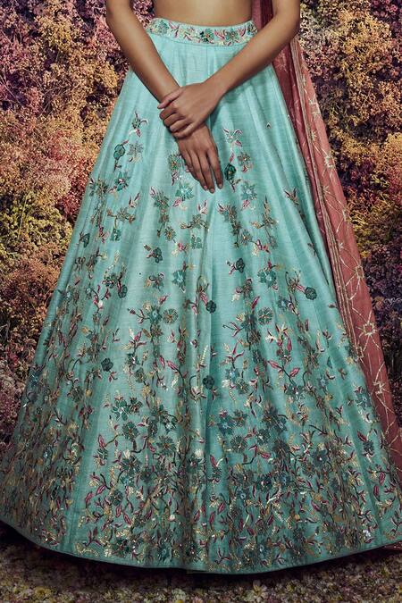 Shilpi Gupta Blue Lehenga And Blouse Raw Foil Applique Embroidered Nirjhar Set Online at Aza Fashions Shilpi Gupta_Blue Lehenga And Blouse Raw Foil Applique Embroidered Nirjhar Set _Online_at_Aza_Fashions
